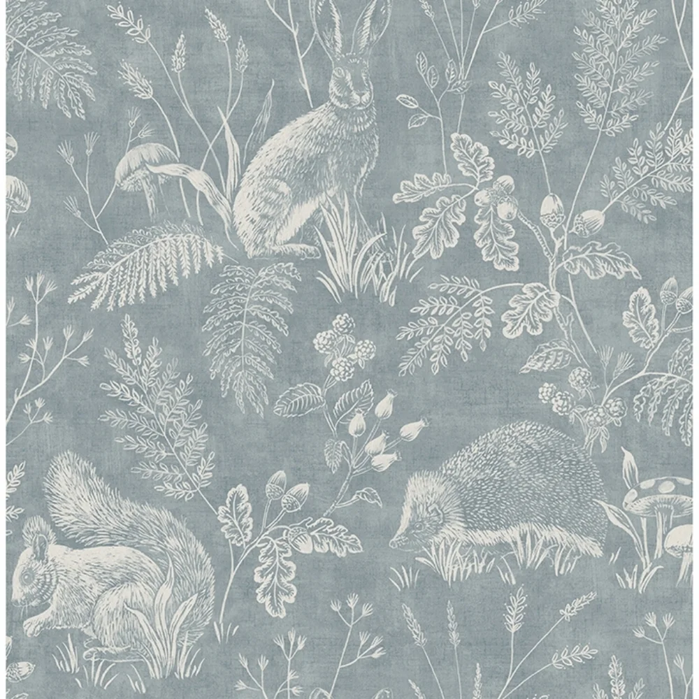 Wallpaper Woodland Blue Toile Animals